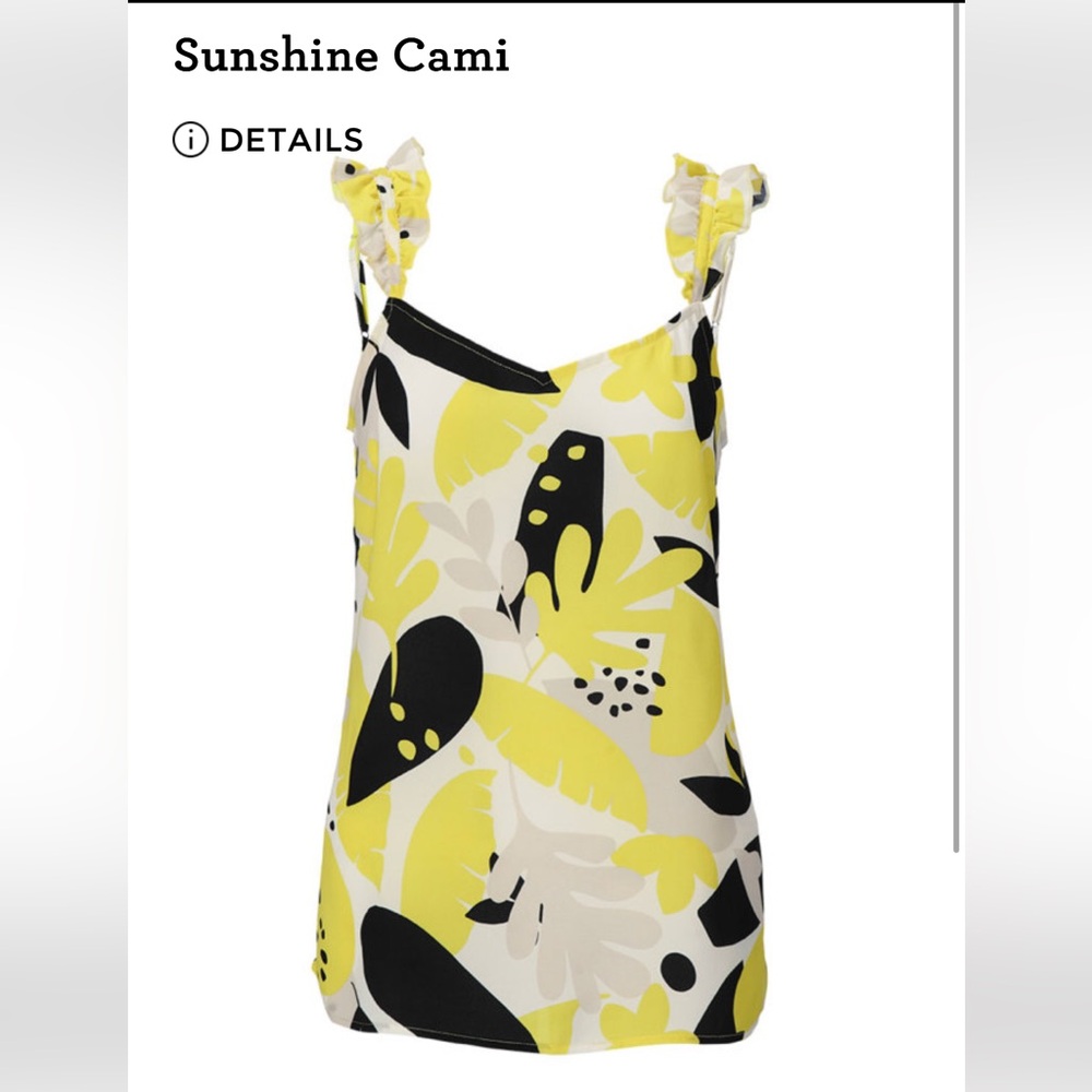 CAbi Yellow and Navy Leaf Print Camisole